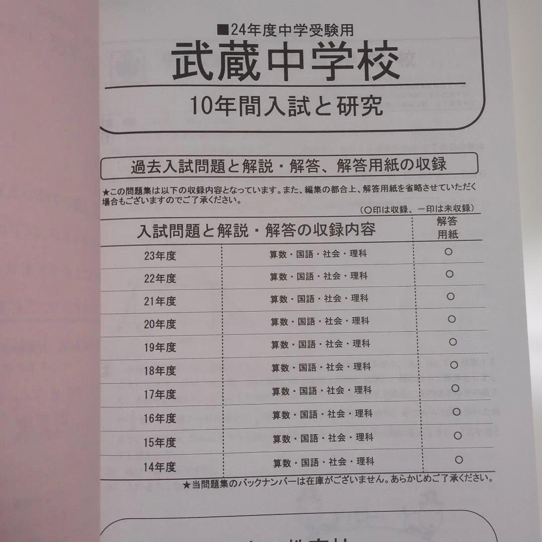 武蔵中学校 平成24年度 限定版 書き込みあり　（2018年過去問オマケ有り）