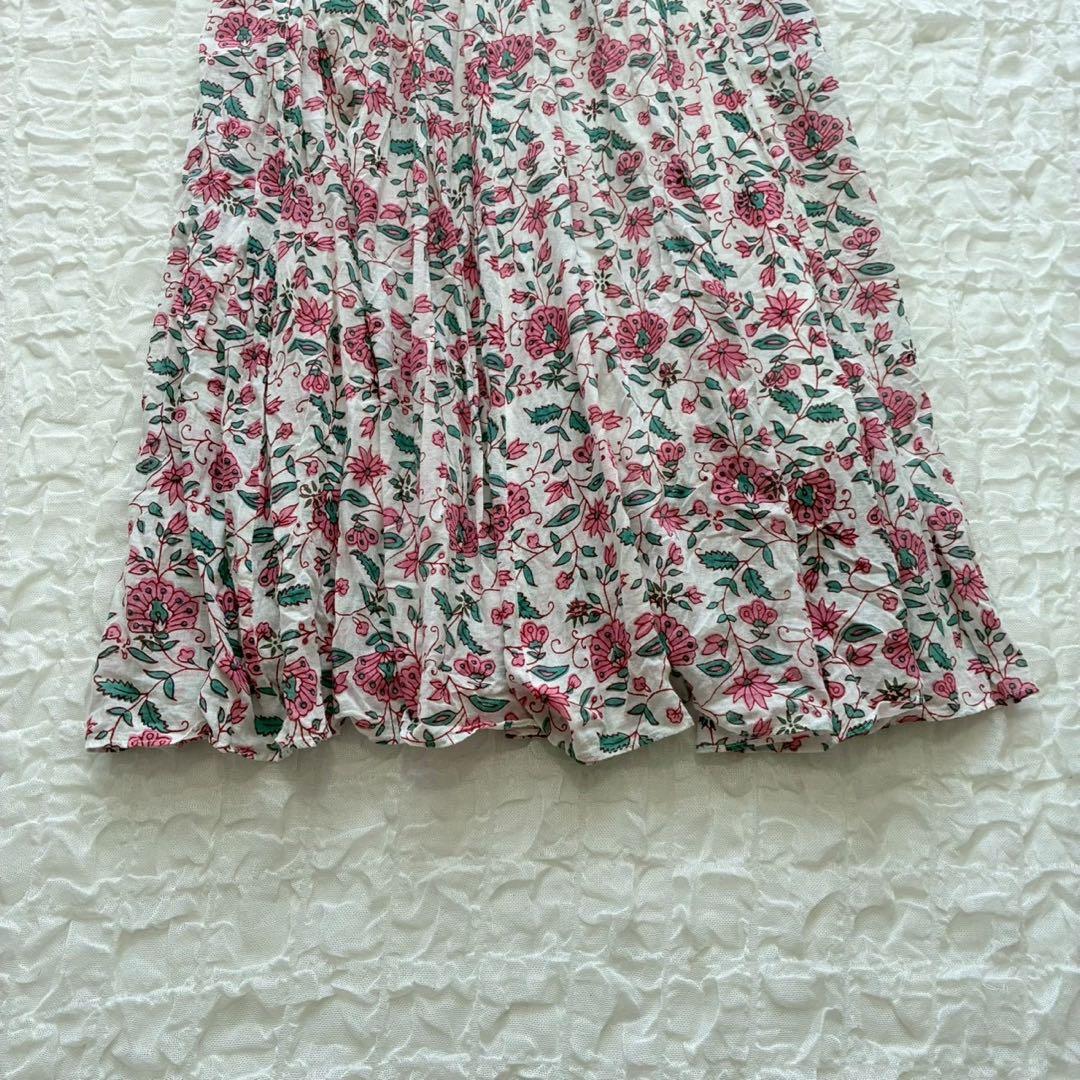ヌキテパ エスニックプリントパネルドレス S ノースリーブフレアワンピース 花柄