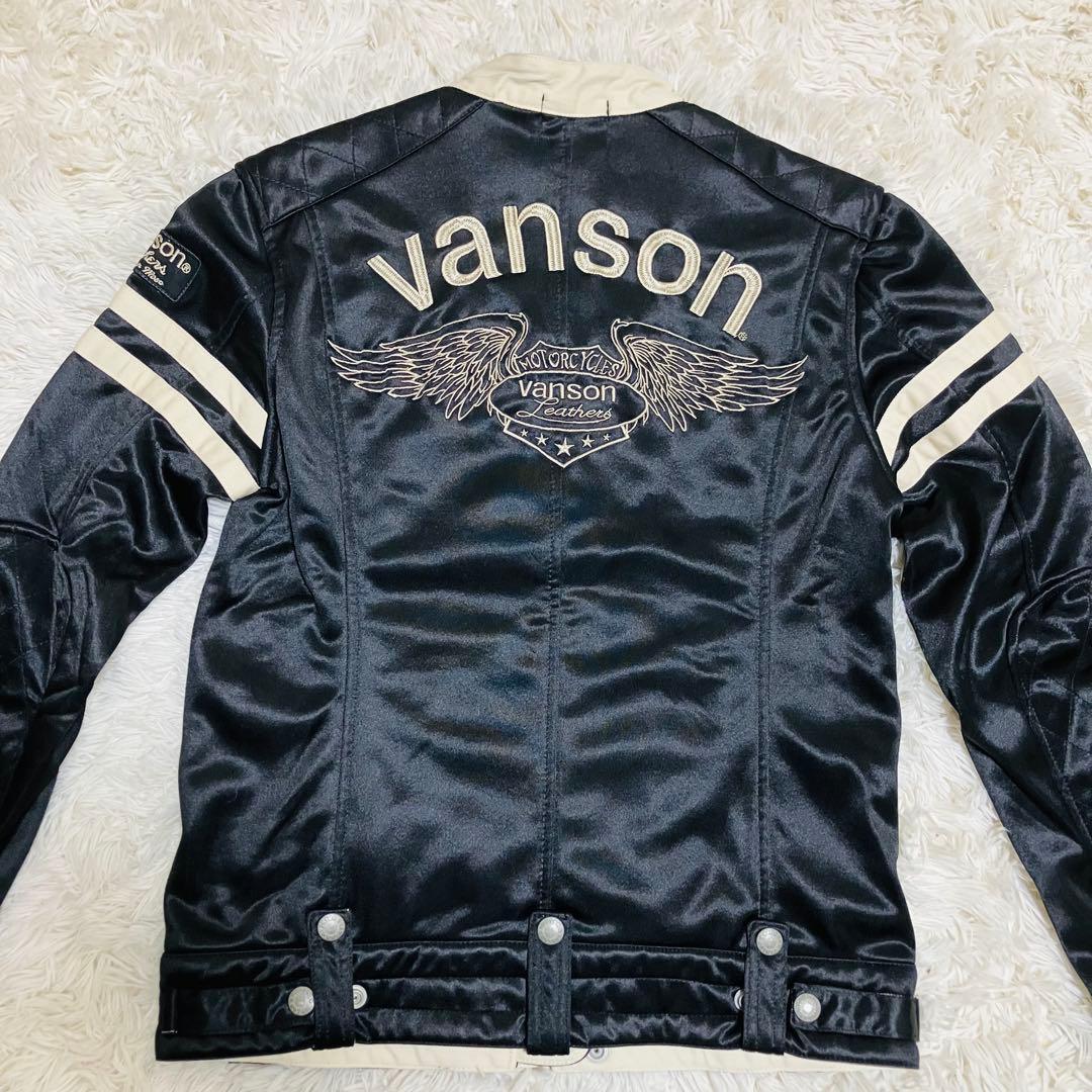 【美品】VANSON ボンディング ライダースジャケット 刺繍 ワッペン