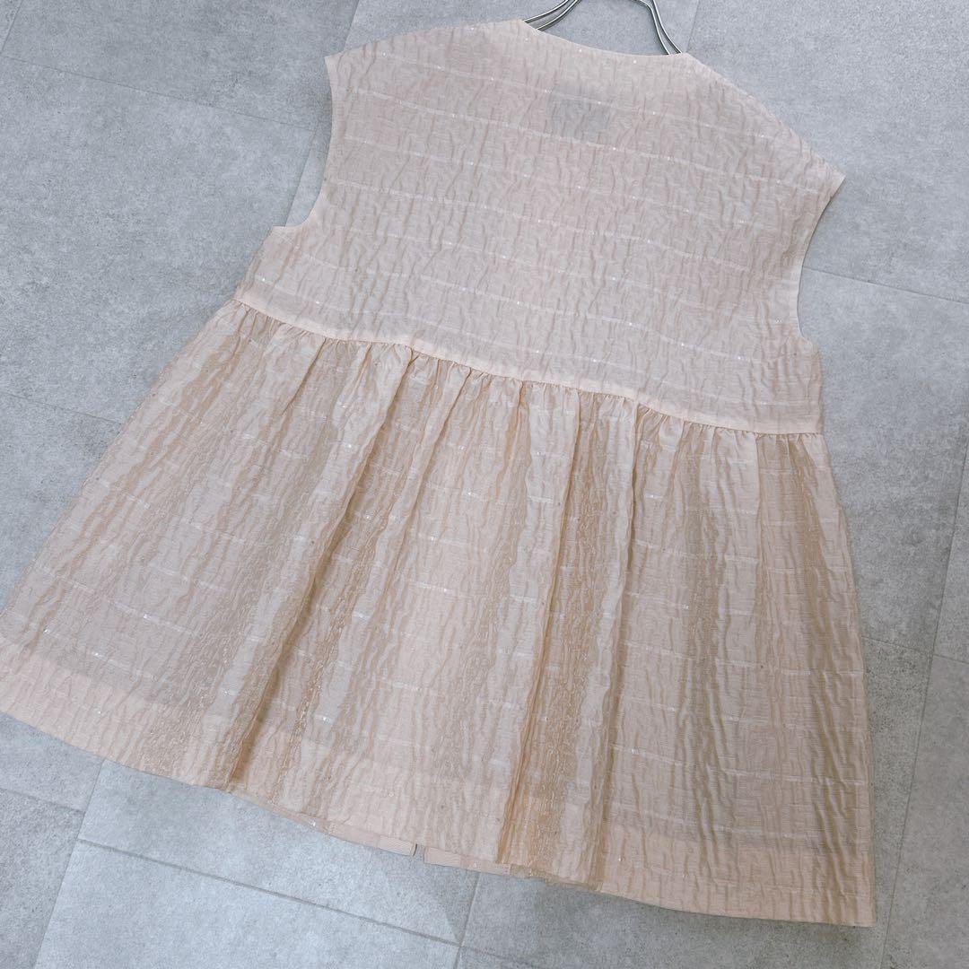 極美品✨ ユナイテッドアローズ　エアリードットジャカードベスト ペプラム ピンク