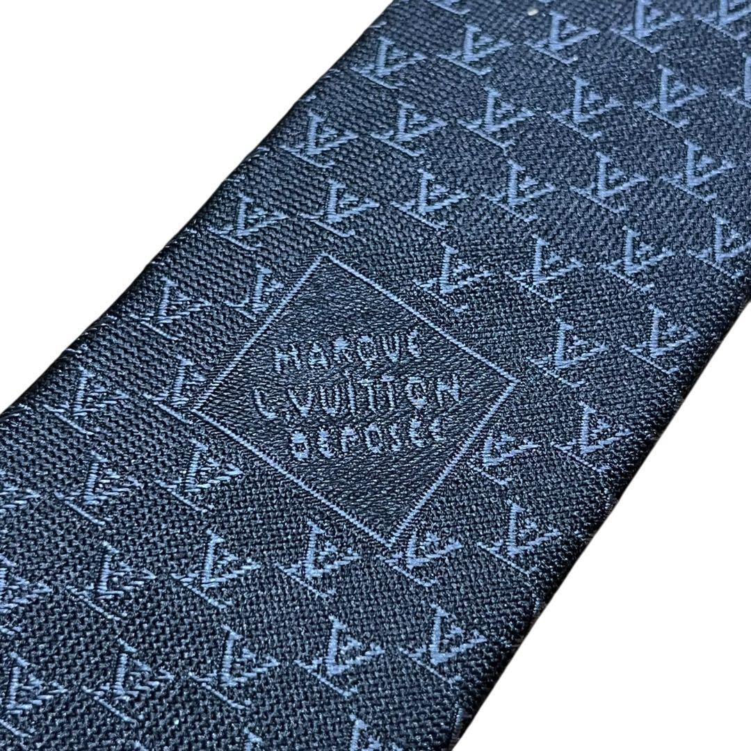 極美品　ルイヴィトン　ネクタイ　LVロゴ　フィッシュネット　黒　クラヴァット