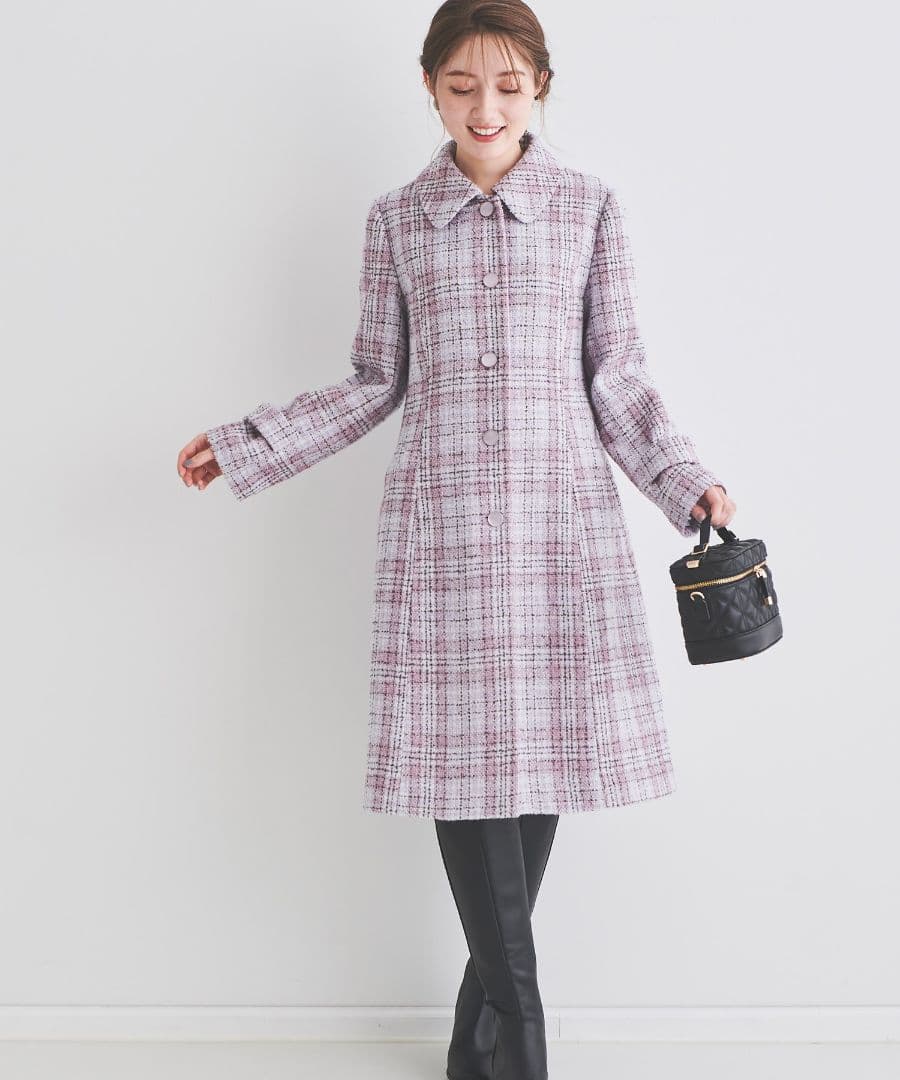 新品レッセパッセ【尾州織】チェックツイードステンカラーコート