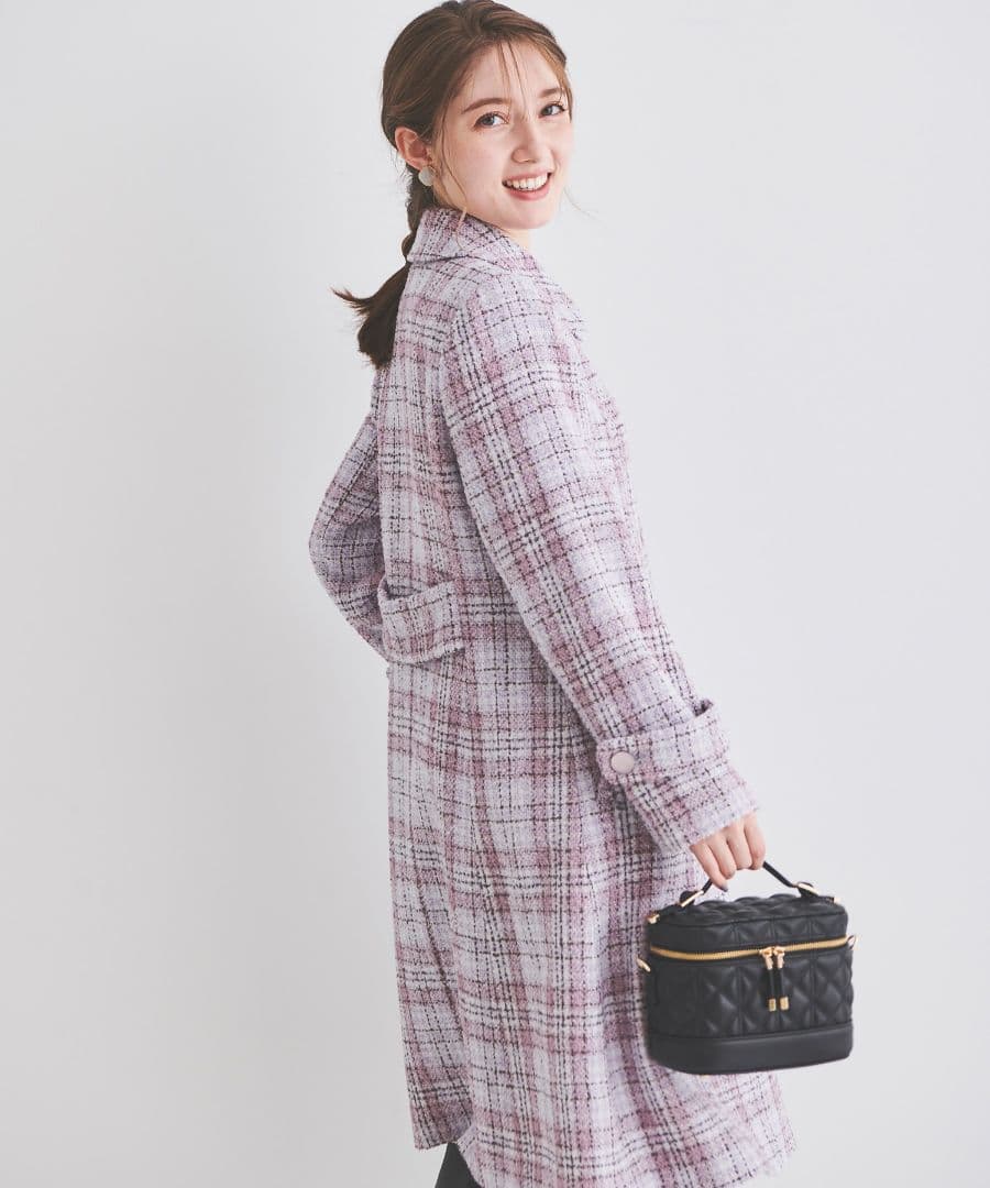 新品レッセパッセ【尾州織】チェックツイードステンカラーコート