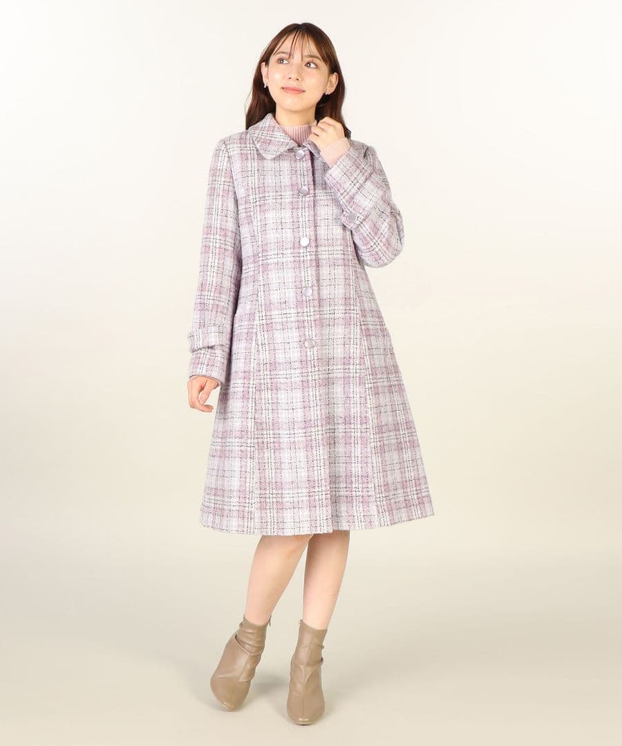 新品レッセパッセ【尾州織】チェックツイードステンカラーコート