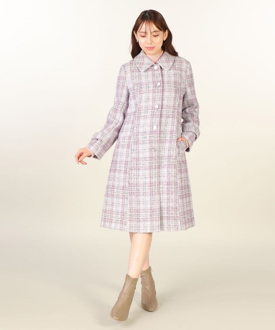 新品レッセパッセ【尾州織】チェックツイードステンカラーコート