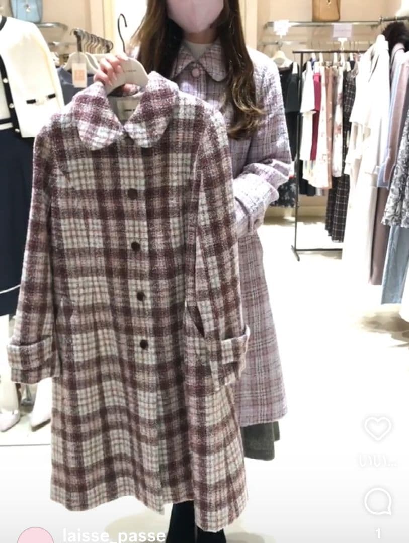 新品レッセパッセ【尾州織】チェックツイードステンカラーコート