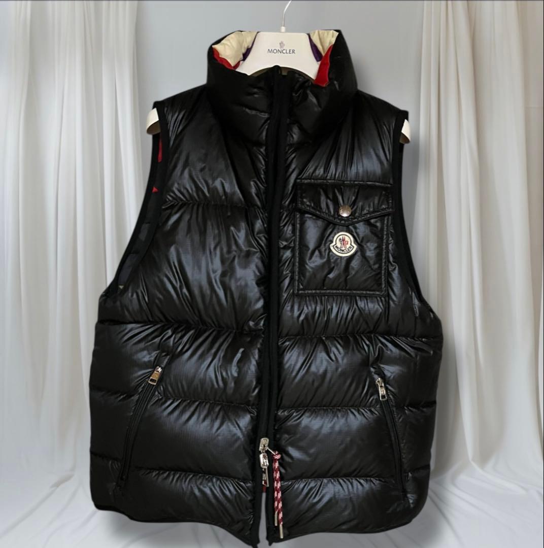 極美 モンクレール MONCLER ダウンベスト ブラック/マルチ リバーシブル