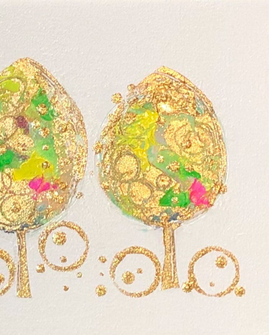 絵画　油絵　原画　北欧　樹　ゴールド　アート　インテリア　SM