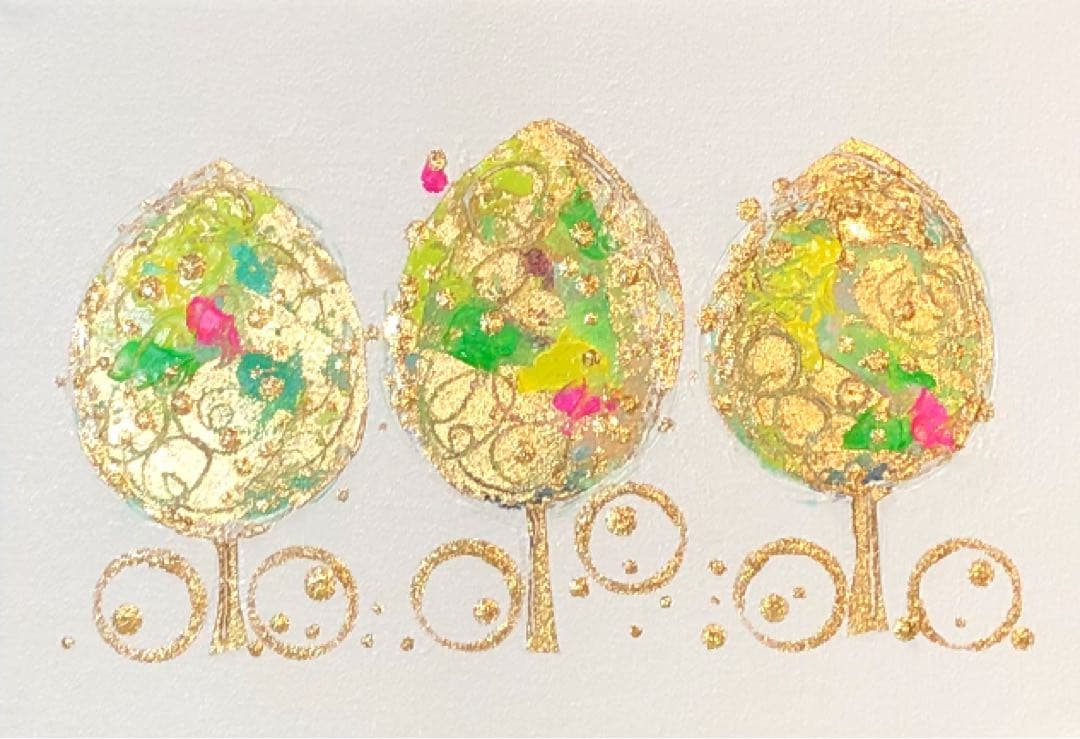 絵画　油絵　原画　北欧　樹　ゴールド　アート　インテリア　SM