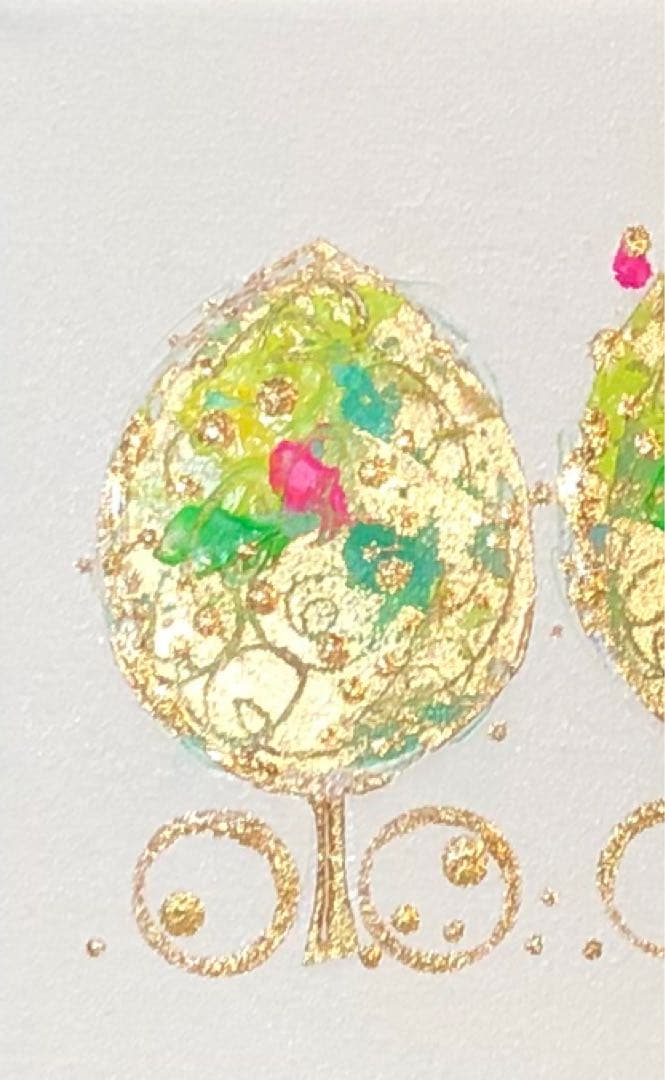 絵画　油絵　原画　北欧　樹　ゴールド　アート　インテリア　SM