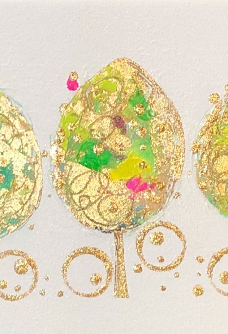 絵画　油絵　原画　北欧　樹　ゴールド　アート　インテリア　SM