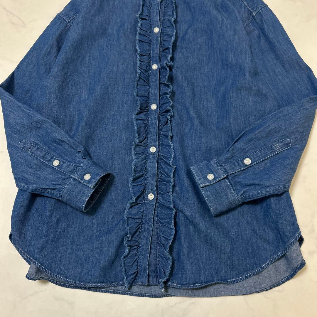 【美品】ユナイテッドアローズ デニムフリルシャツ 綿100％　インディゴ日本製