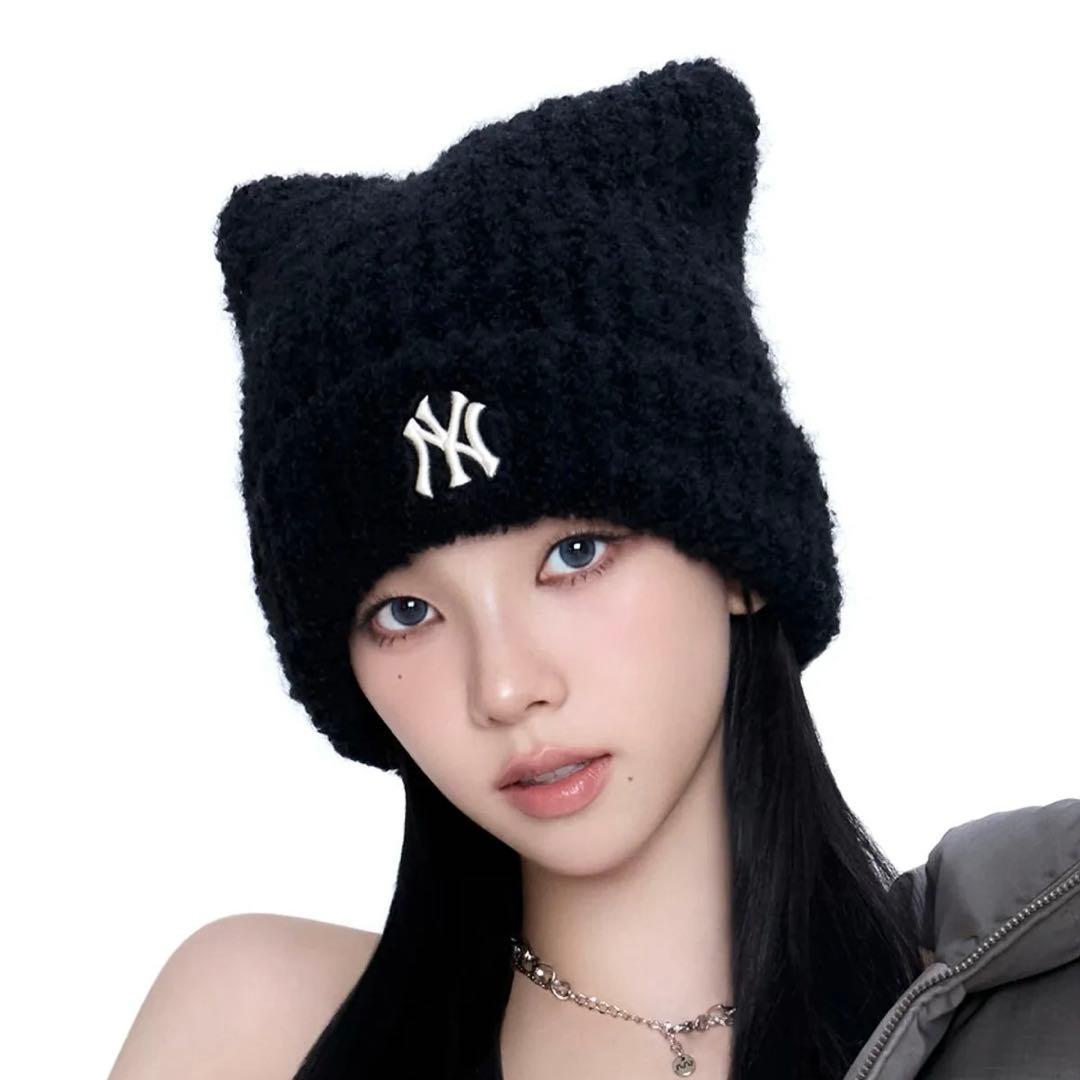 【日本未発売・韓国限定】MLB 猫耳ニット帽 カリナ着用 ブラック