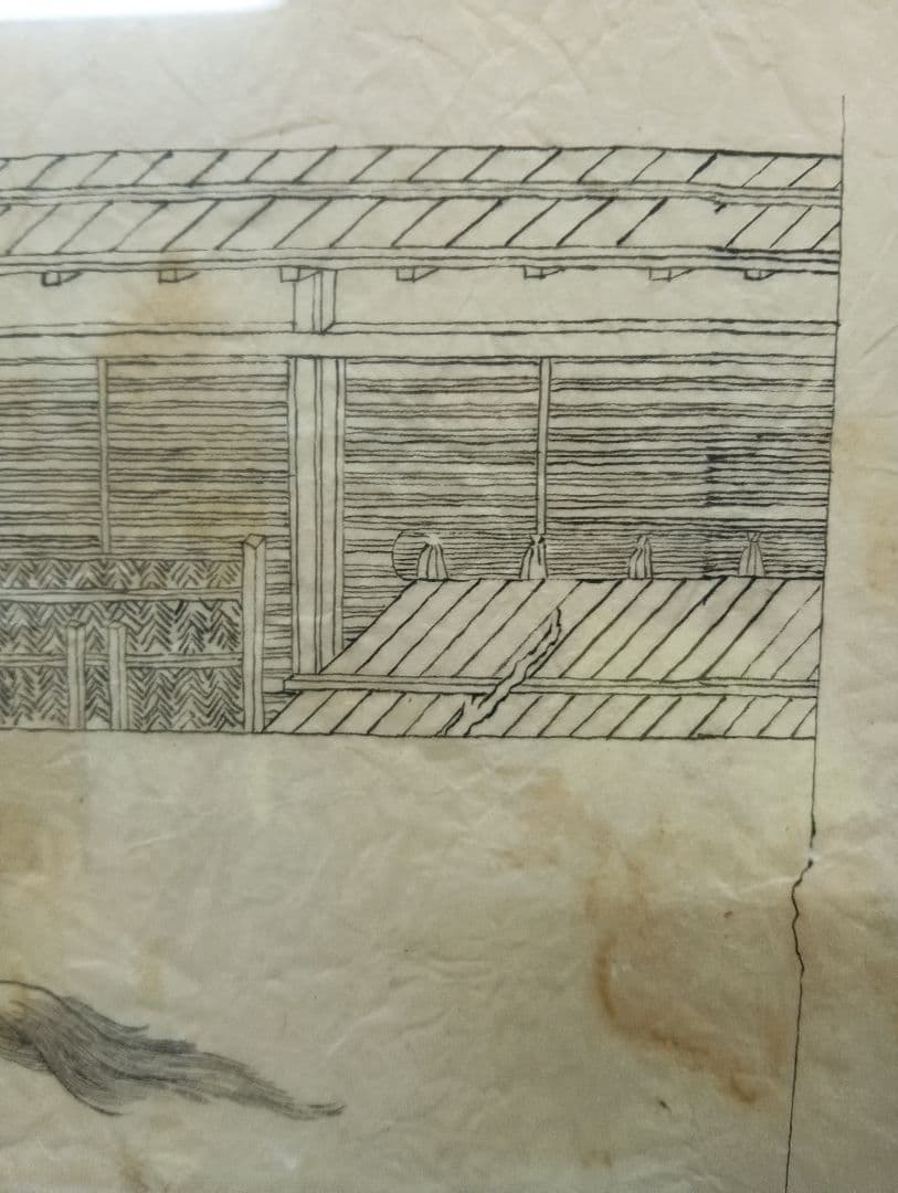 江戸時代後期幕末頃武家旧家蔵出馬上武者絵図古文書資料横幅４４Ｘ縦３２センチ額装品