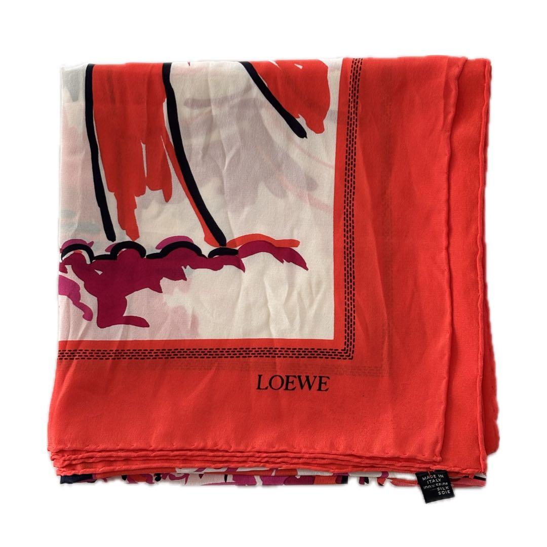 LOEWE シルクスカーフ パリの街　オレンジ・ピンク