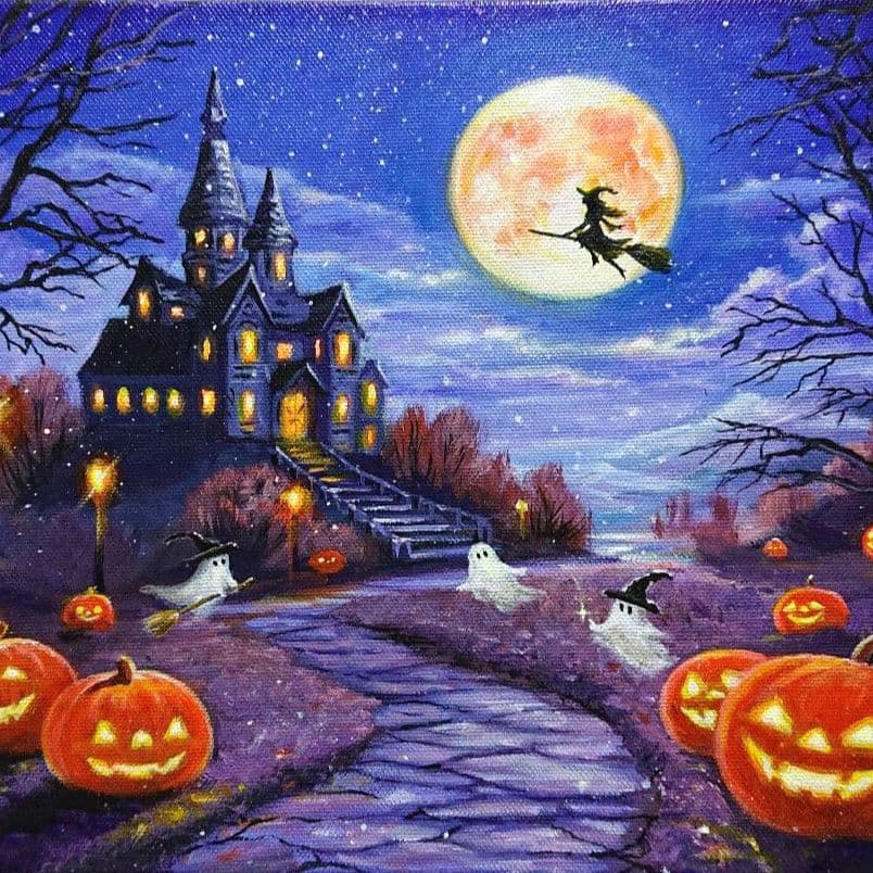8*！様 【ハロウィン②】アクリル画 F3 風景画 絵画