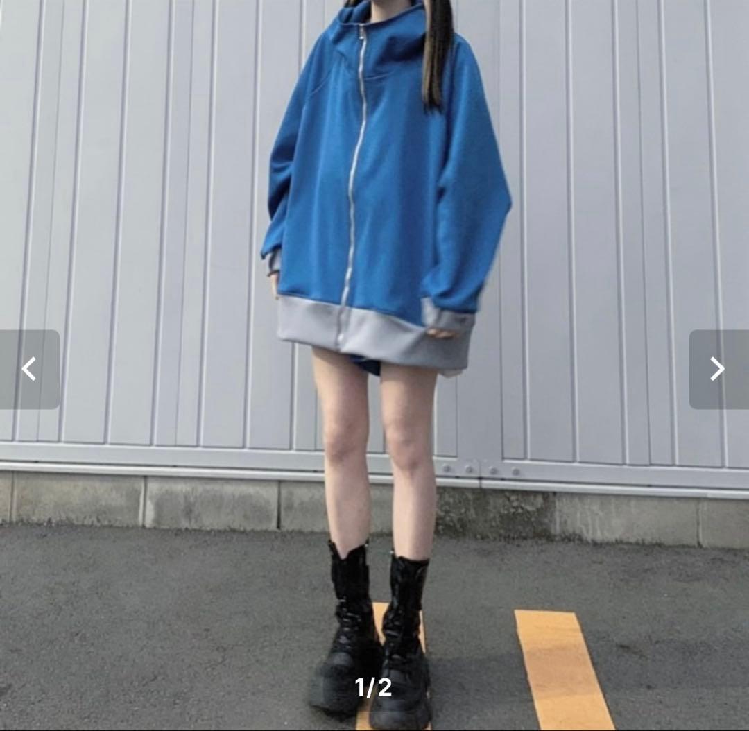 maonosuke ブルー×グレー ジップパーカー