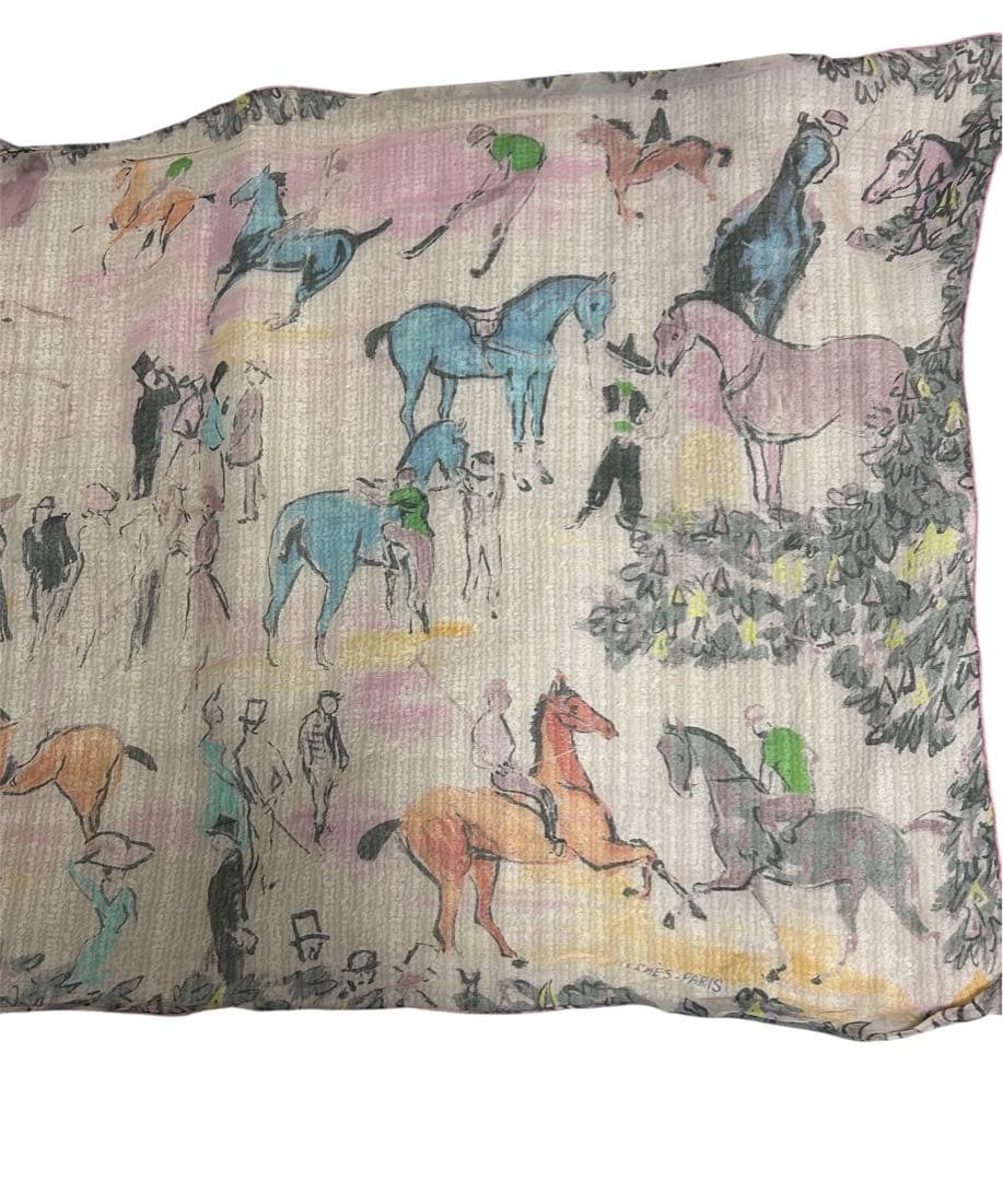 エルメス HERMÈS シルクシフォン ストール 馬柄 フランス製 60×160