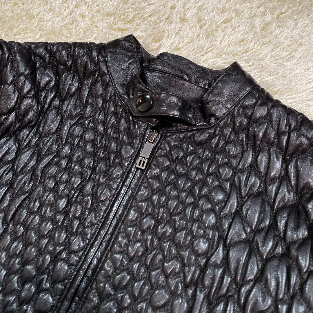 極美品✨エトロ 羊革 中綿入り シングル ライダース ジャケット キルティングM