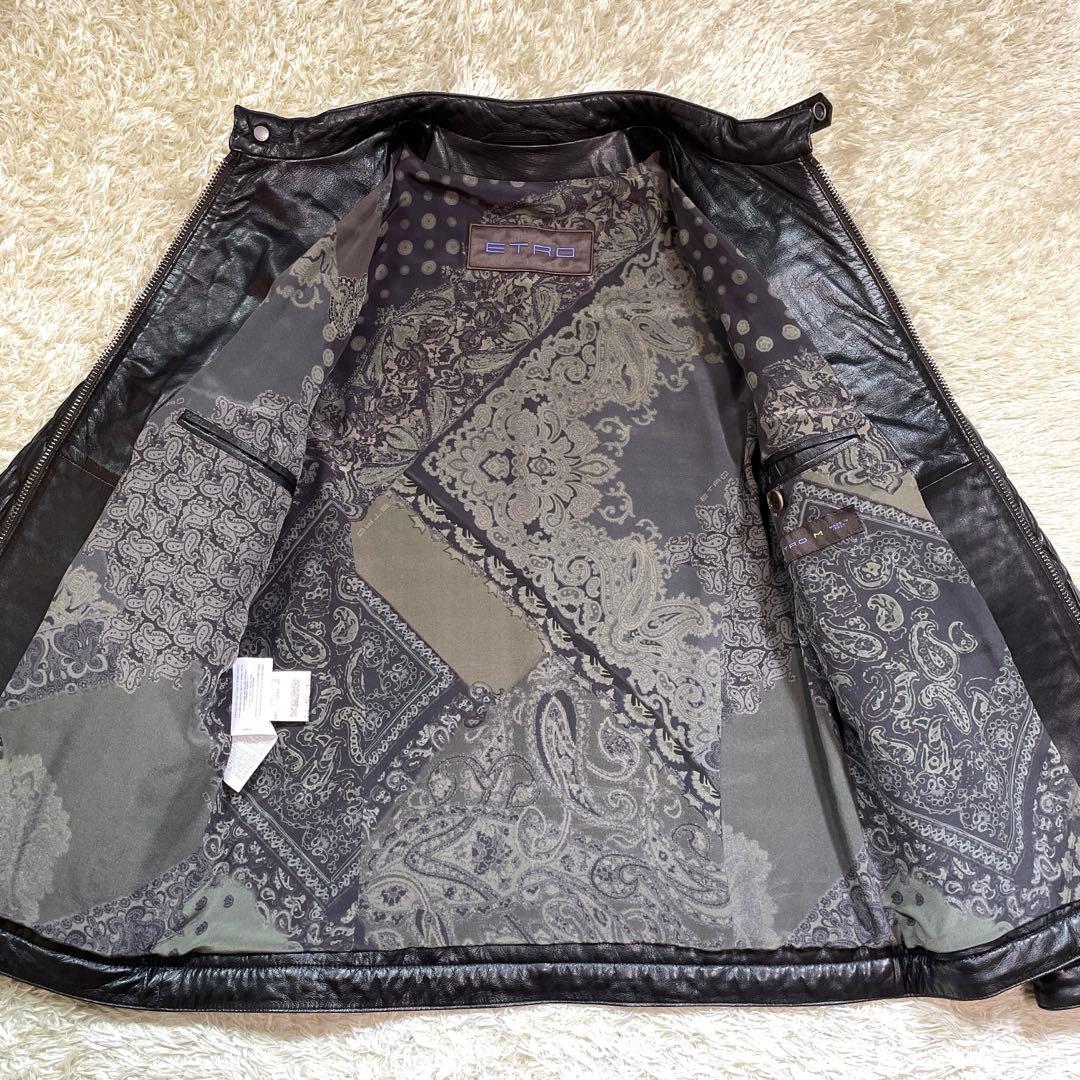 極美品✨エトロ 羊革 中綿入り シングル ライダース ジャケット キルティングM