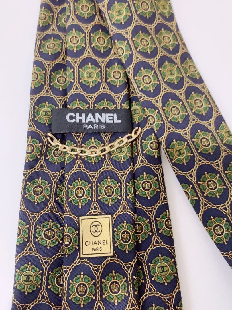 【美品】CHANEL シャネル　ネクタイ　ネイビー ロゴ