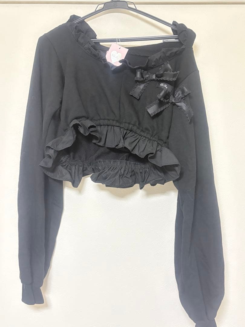 新品未使用lilLilly S/S フリルスウェットパーカー 黒
