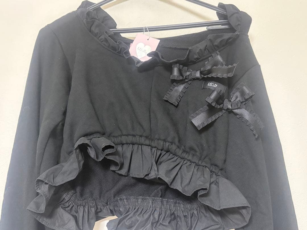新品未使用lilLilly S/S フリルスウェットパーカー 黒