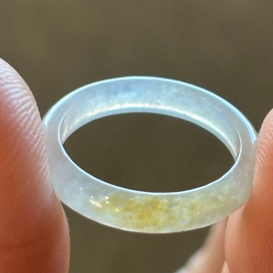 限定価格ミャンマー産 天然本翡翠 A貨 氷種 白氷 黄翡翠 くり抜きリング　8号