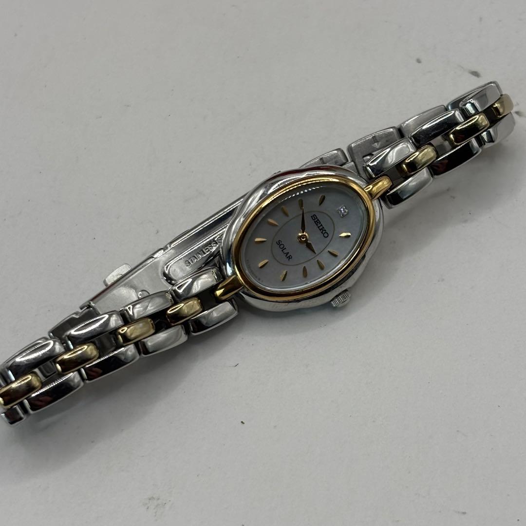 稼働品☆　SEIKOセイコー　ソーラー　シェル文字盤　レディース腕時計
