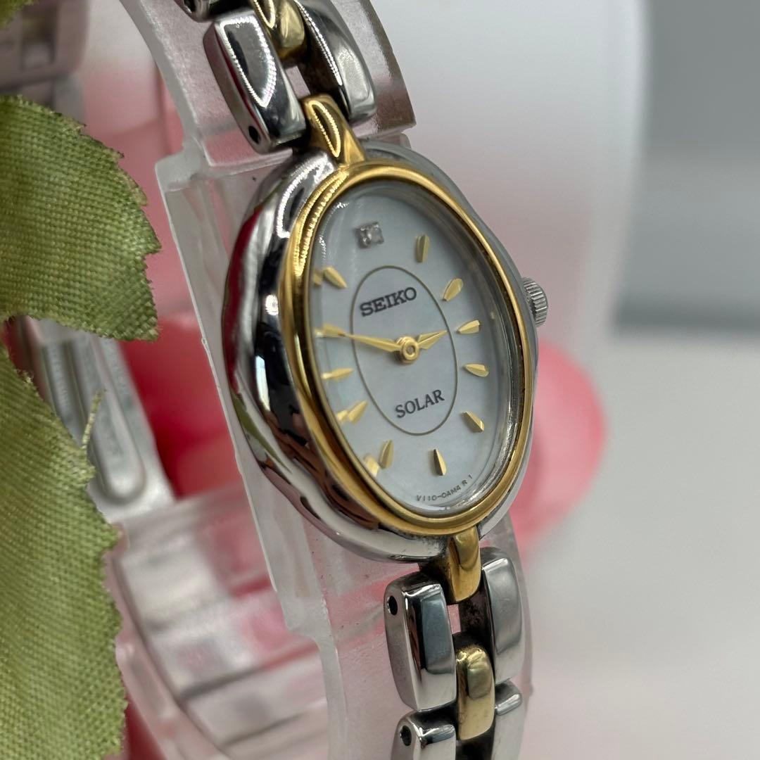 稼働品☆　SEIKOセイコー　ソーラー　シェル文字盤　レディース腕時計