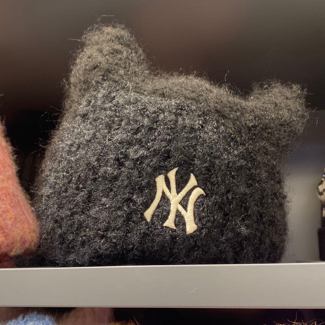 MLB 韓国限定 ビーニー もこもこ 猫耳 ブラック　ニット帽　カリナ着用