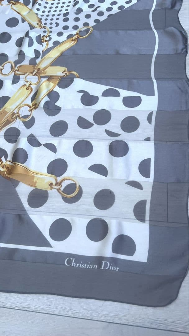 Christian Dior ディオール シルク 大判 スカーフドット チェーン