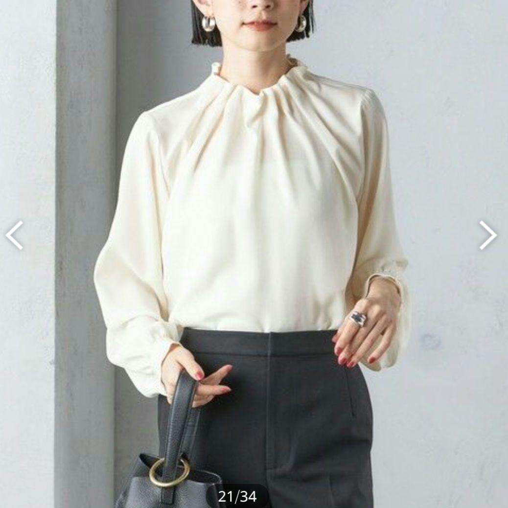 早い者勝ち【美品】SHIPS ネック ギャザー ソリッド 起毛 サテン ブラウス