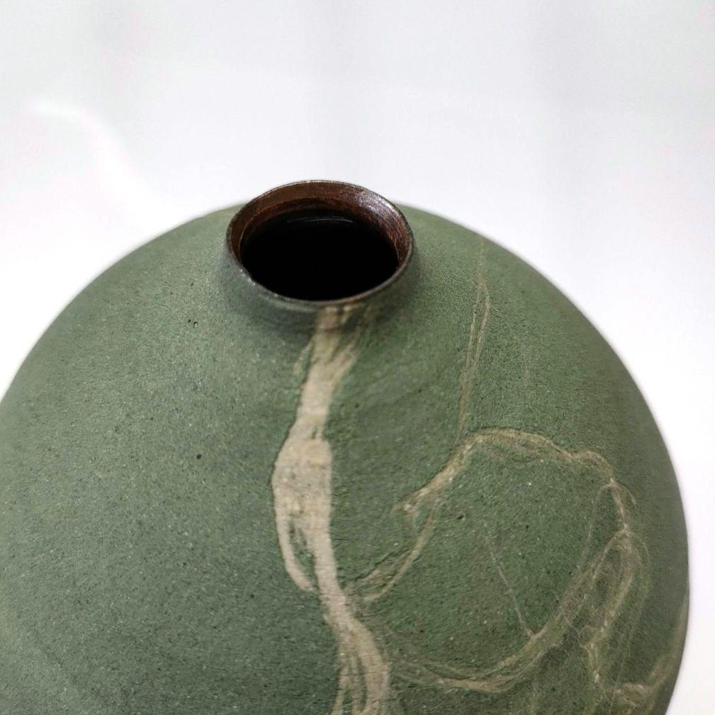 笠間焼 一輪挿し 小林政美作 深緑 筋目模様 焼物 和モダン 花器 置物