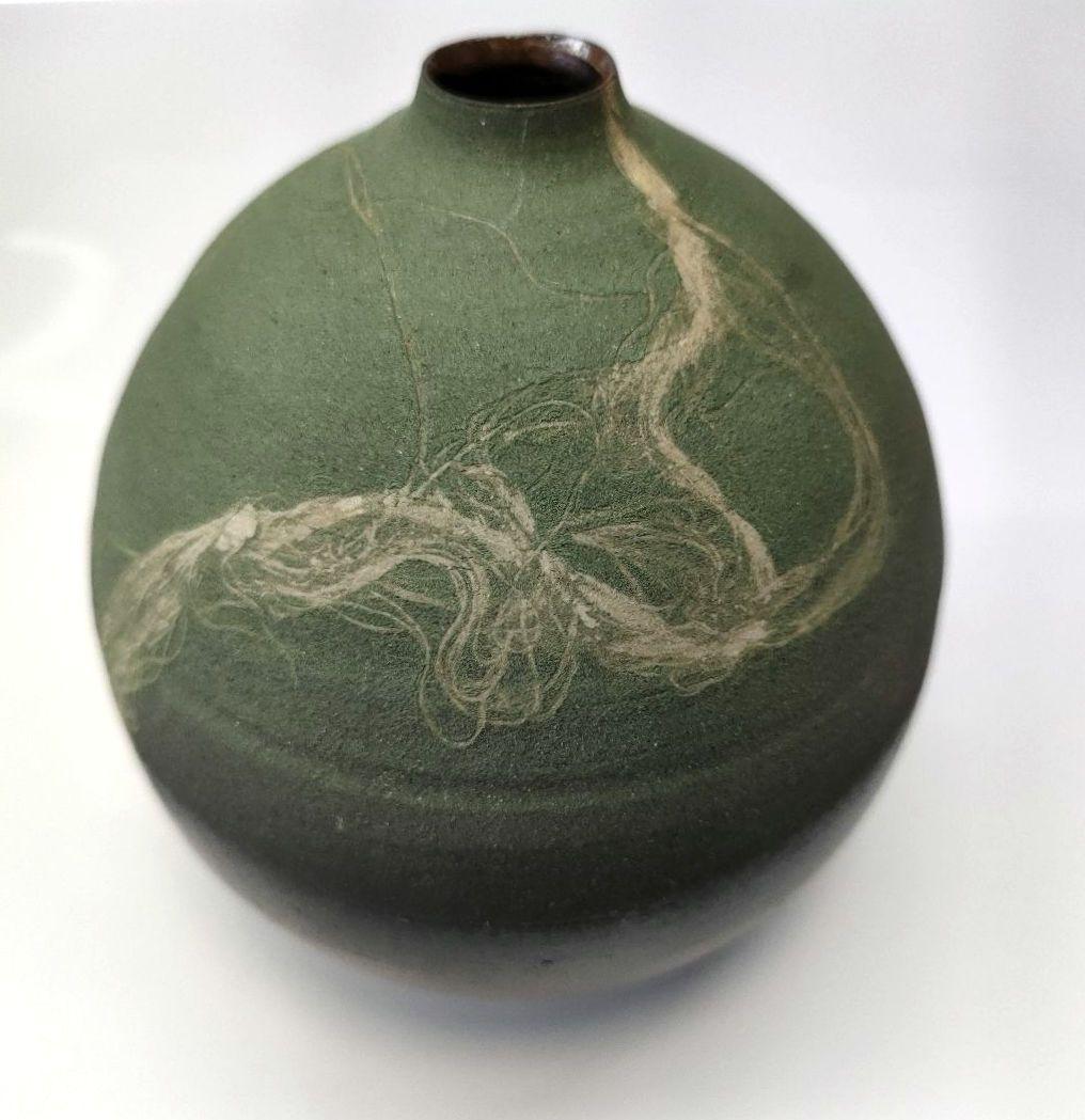 笠間焼 一輪挿し 小林政美作 深緑 筋目模様 焼物 和モダン 花器 置物