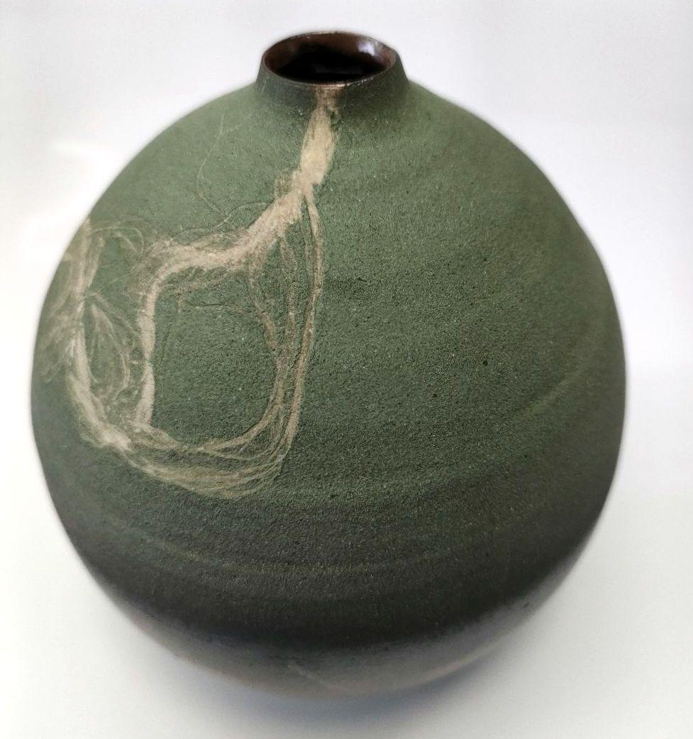 笠間焼 一輪挿し 小林政美作 深緑 筋目模様 焼物 和モダン 花器 置物