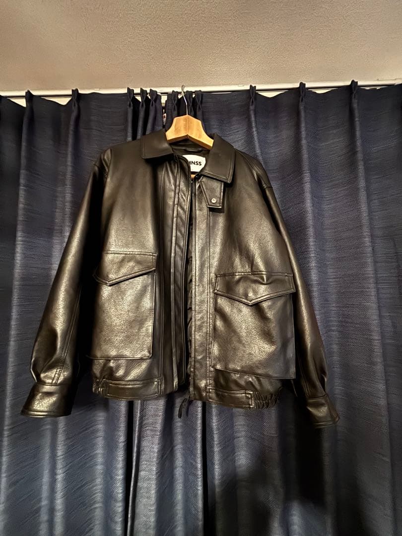 【完売品】sinss ルーズシンセティックレザーブルゾン ブラック