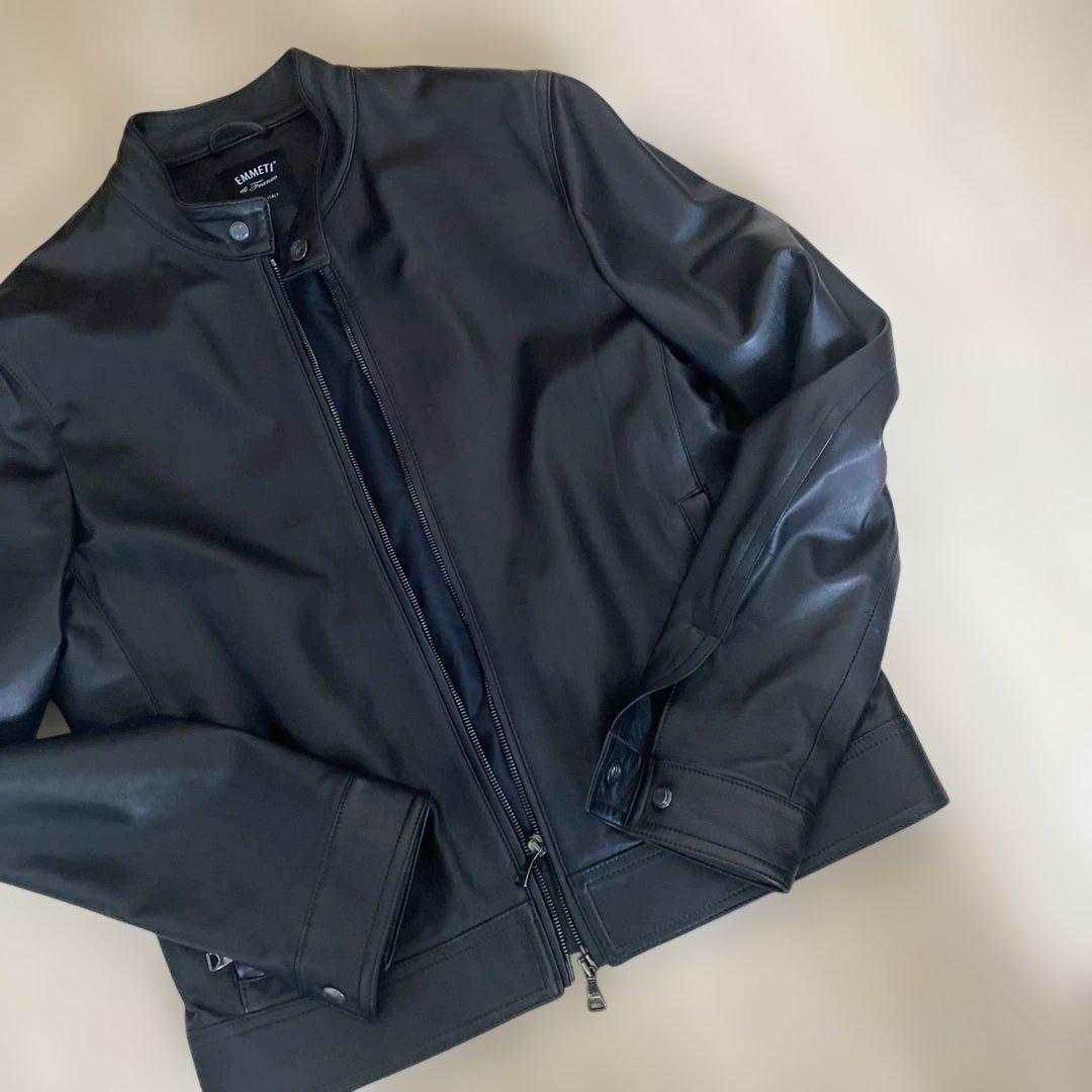 EMMETI di Franco ブラックレザーシングルライダース　48