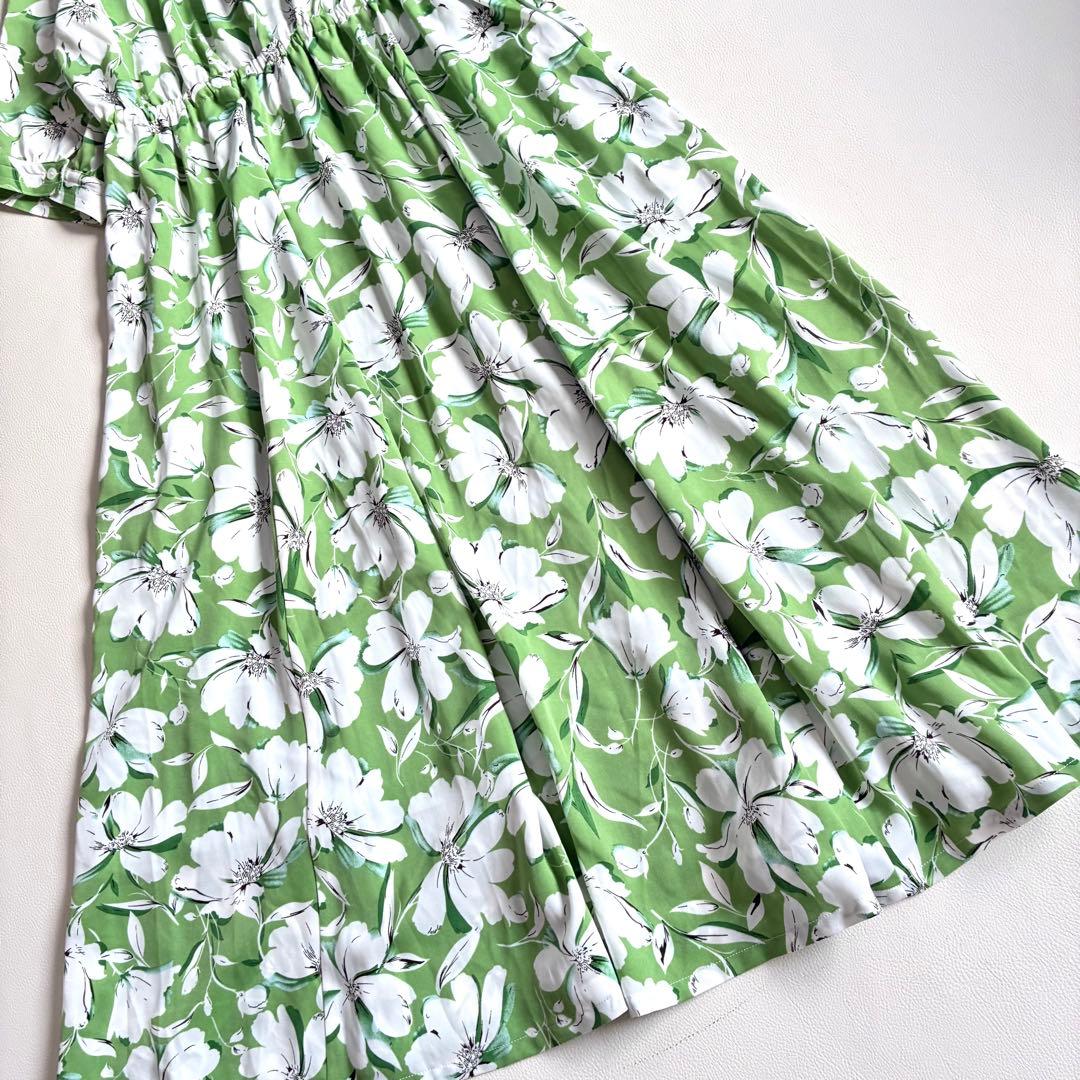 ◆極美品◆ブージュルード◆花柄五分袖マキシワンピース◆グリーン◆M◆フレア◆