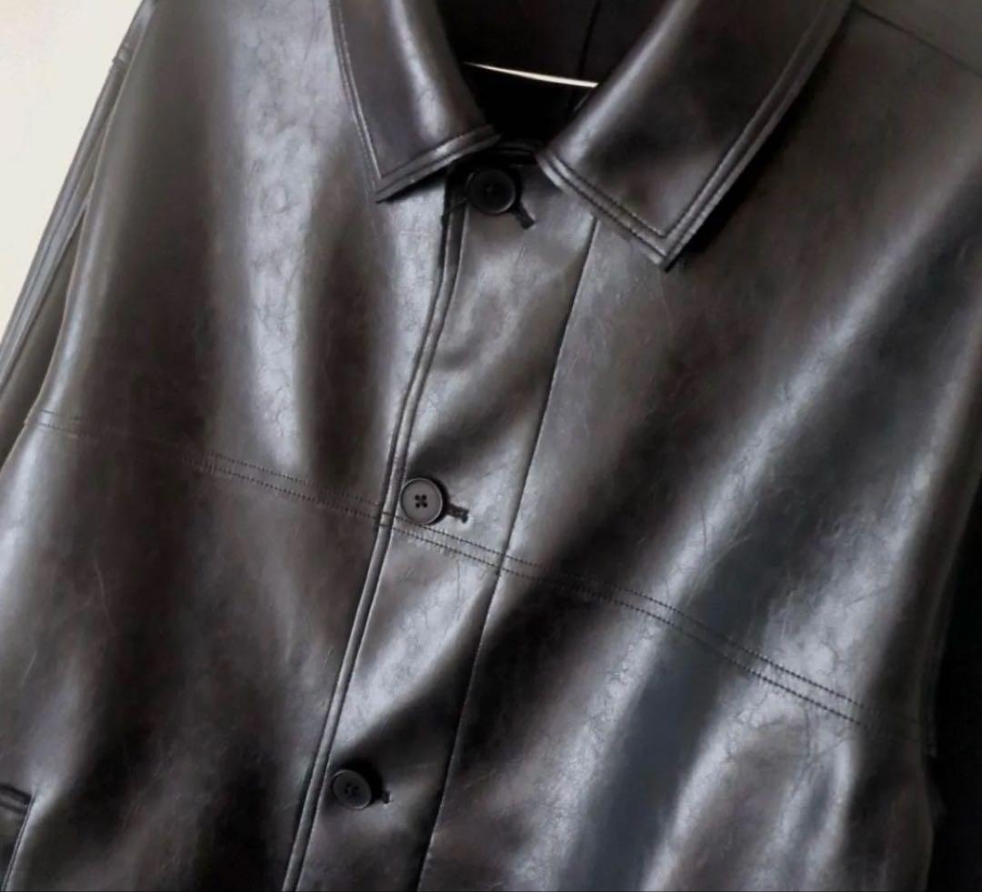 【ZARA】フェイクレザーロングコート ブラック M 廃盤品