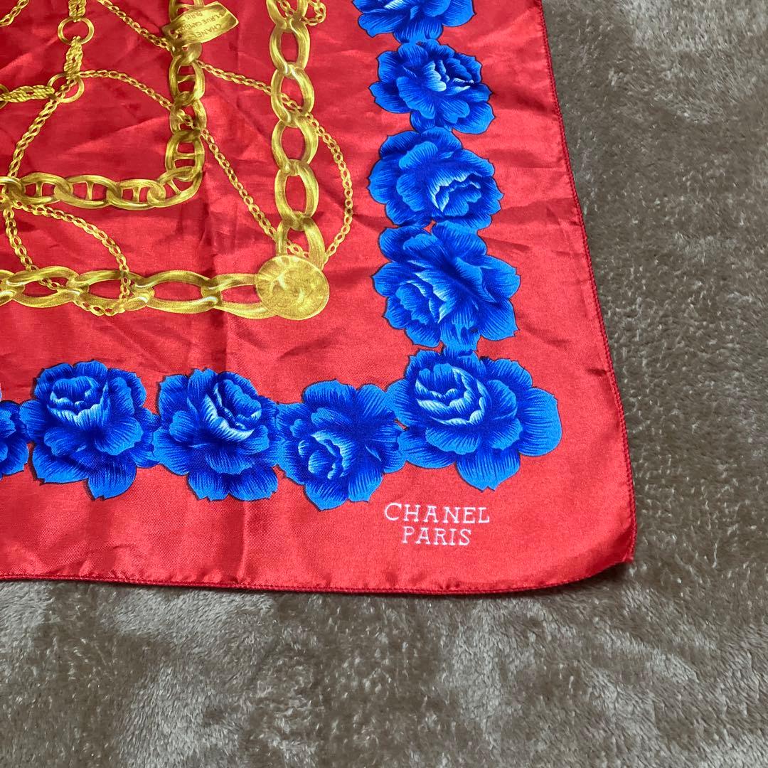 CHANEL シャネル スカーフ ゴールドチェーン 花 バラ ノベルティ 大判