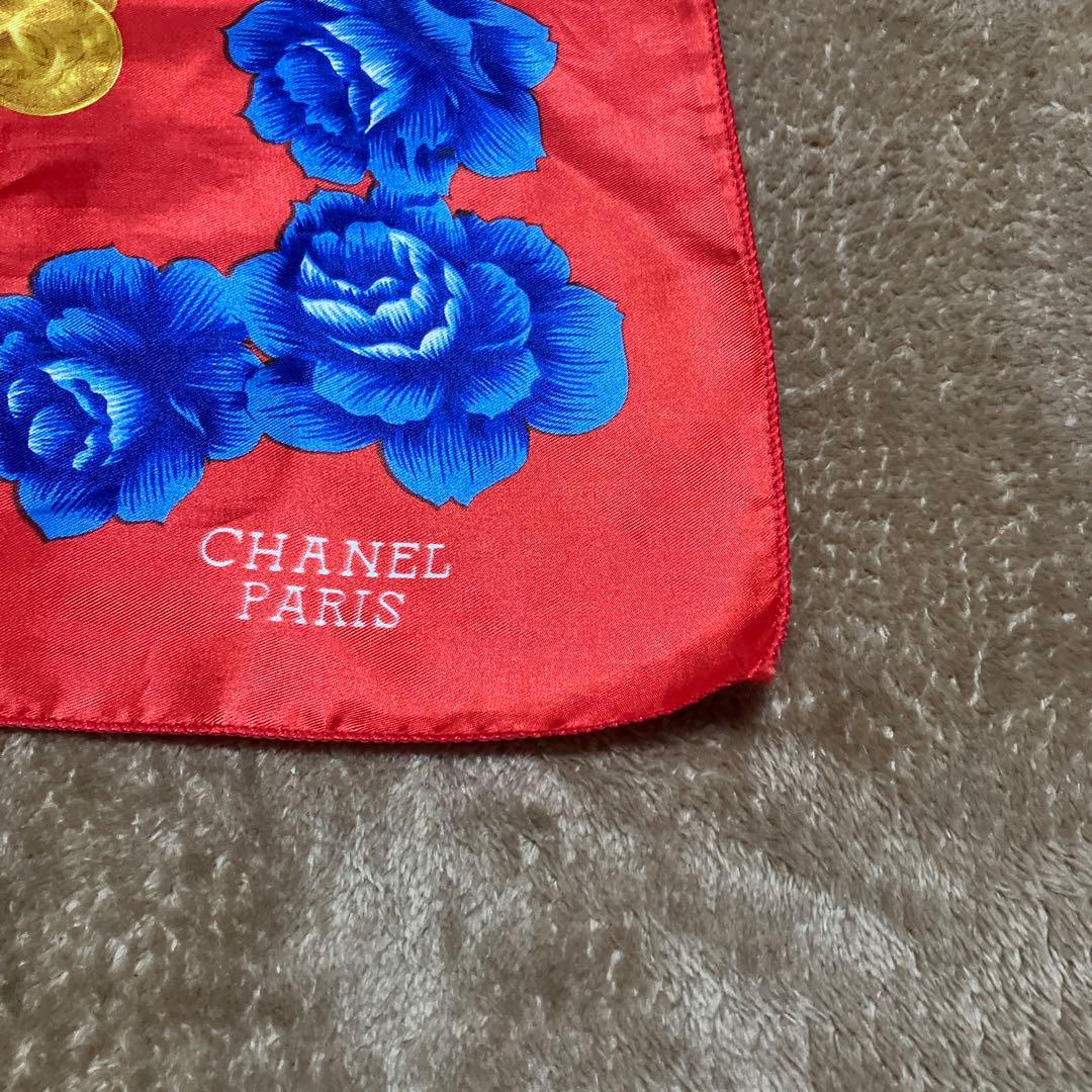 CHANEL シャネル スカーフ ゴールドチェーン 花 バラ ノベルティ 大判