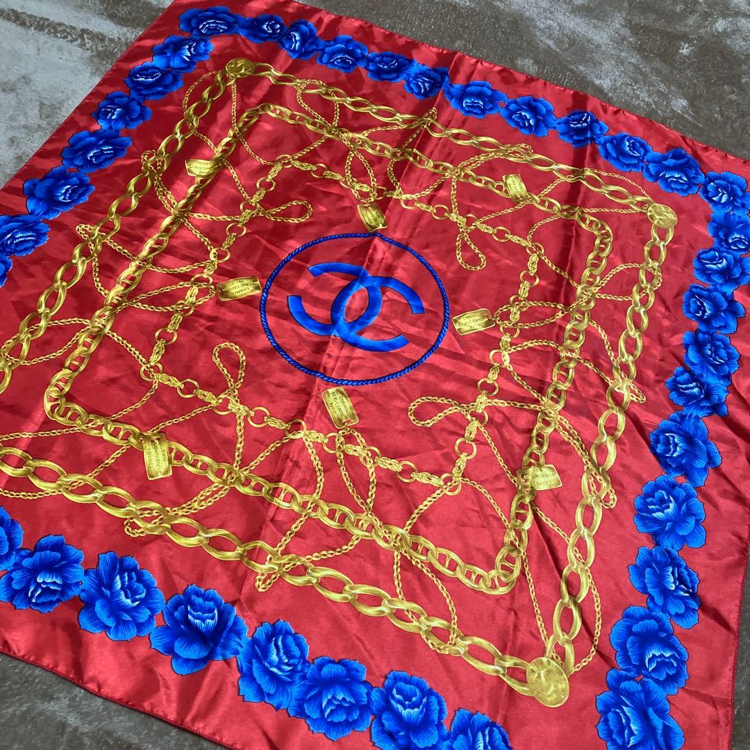 CHANEL シャネル スカーフ ゴールドチェーン 花 バラ ノベルティ 大判