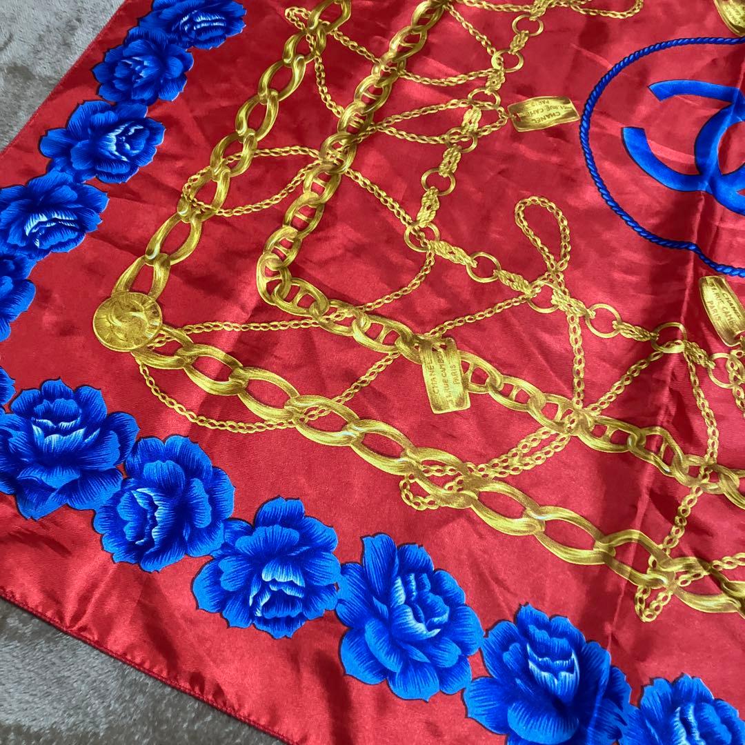 CHANEL シャネル スカーフ ゴールドチェーン 花 バラ ノベルティ 大判