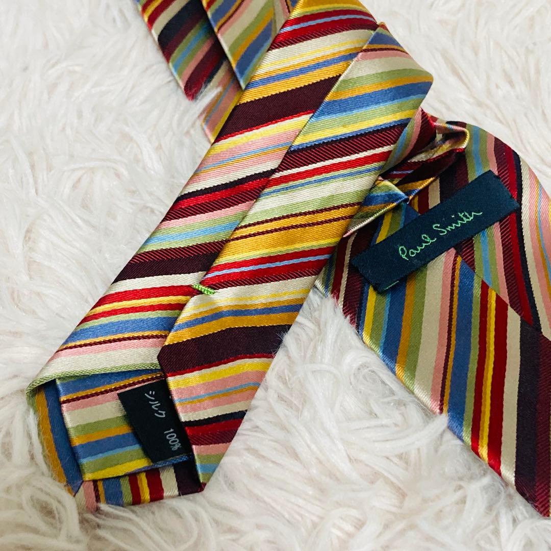 極美品 Paul Smith ポールスミス ネクタイ マルチカラーストライプ