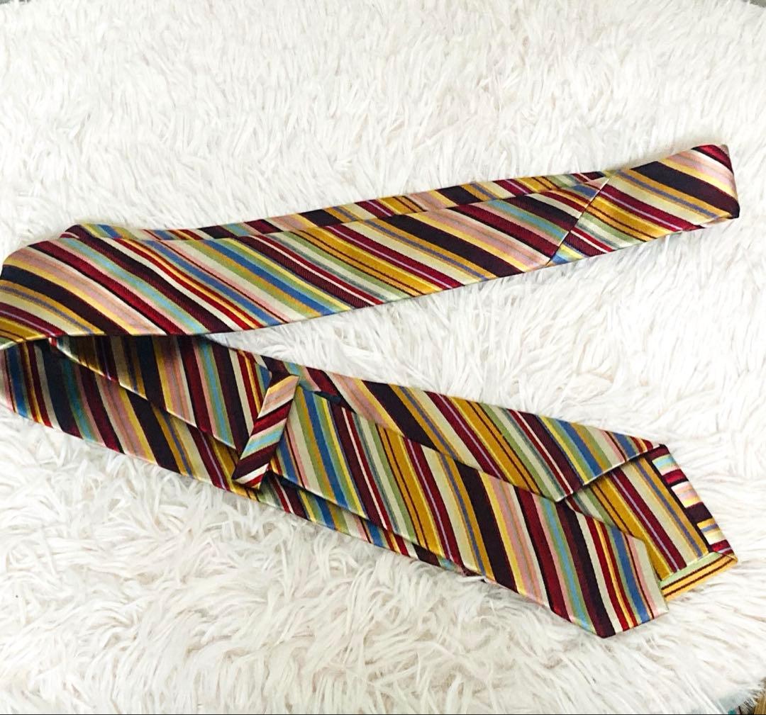 極美品 Paul Smith ポールスミス ネクタイ マルチカラーストライプ