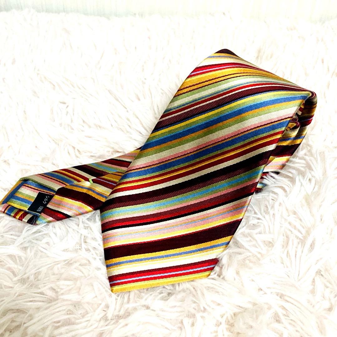 極美品 Paul Smith ポールスミス ネクタイ マルチカラーストライプ