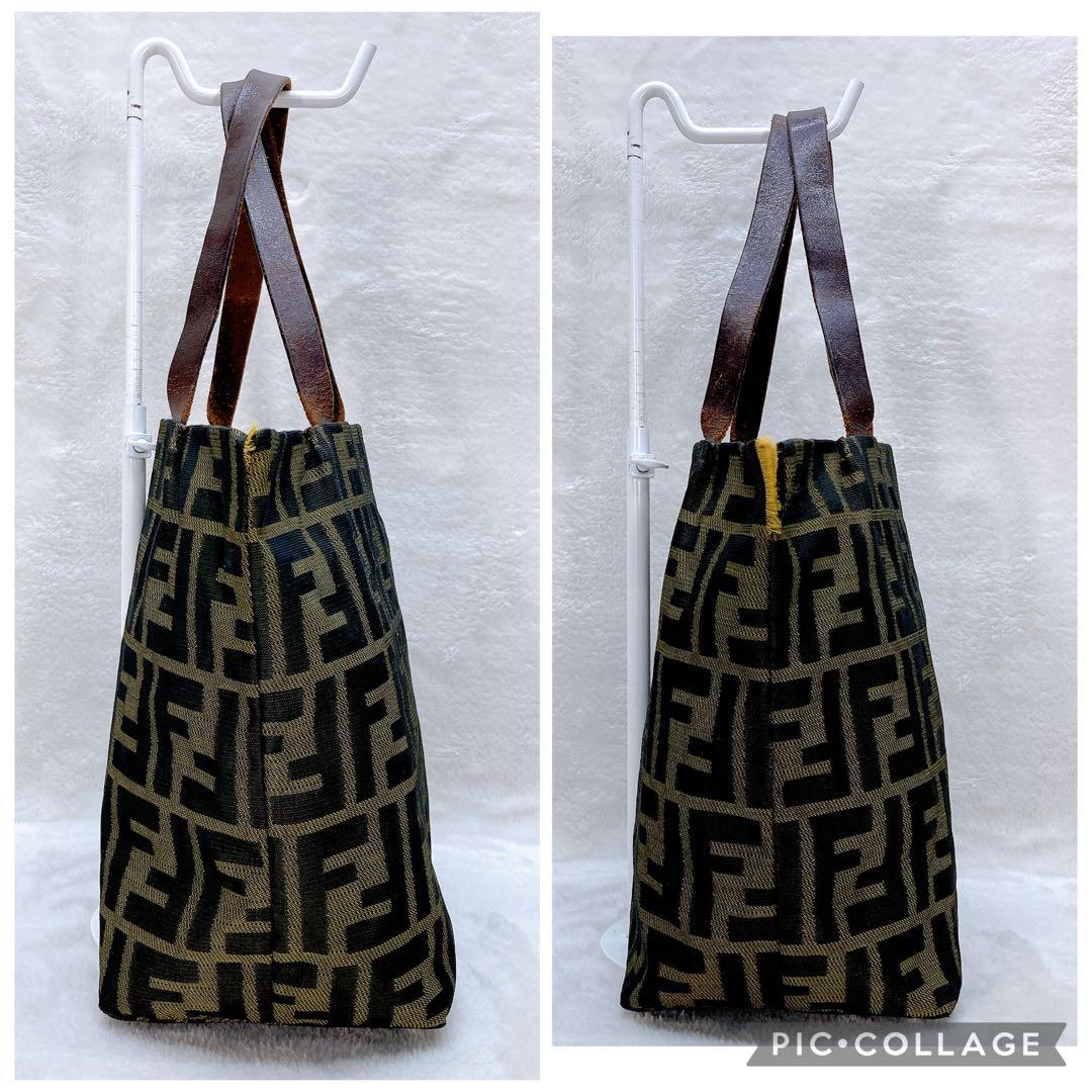 ✨良品✨FENDI フェンディ ハンドバッグ ズッカ柄 キャンバス レザー 総柄
