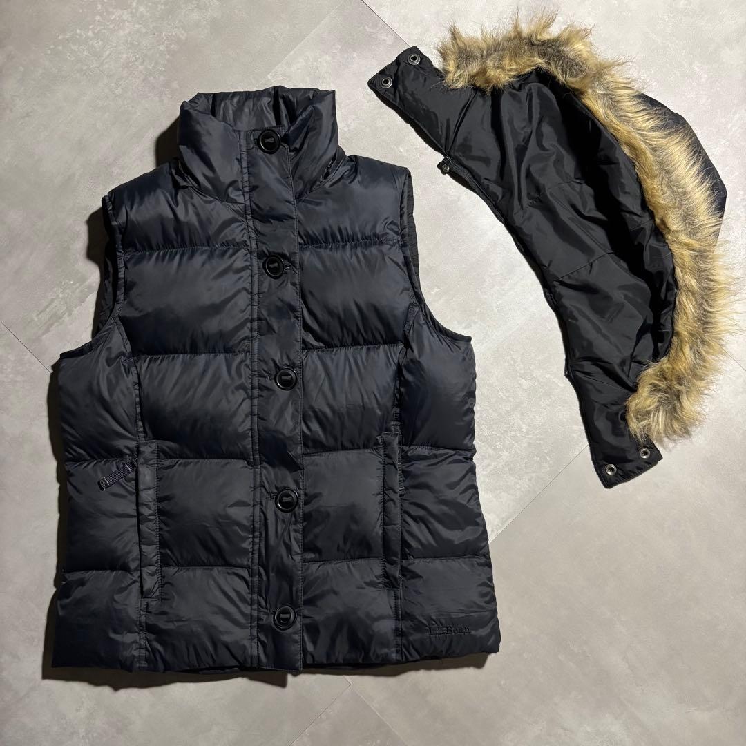 完品 00s L.L.Bean エルエルビーン　ダウンベスト　ファー　黒　y2k