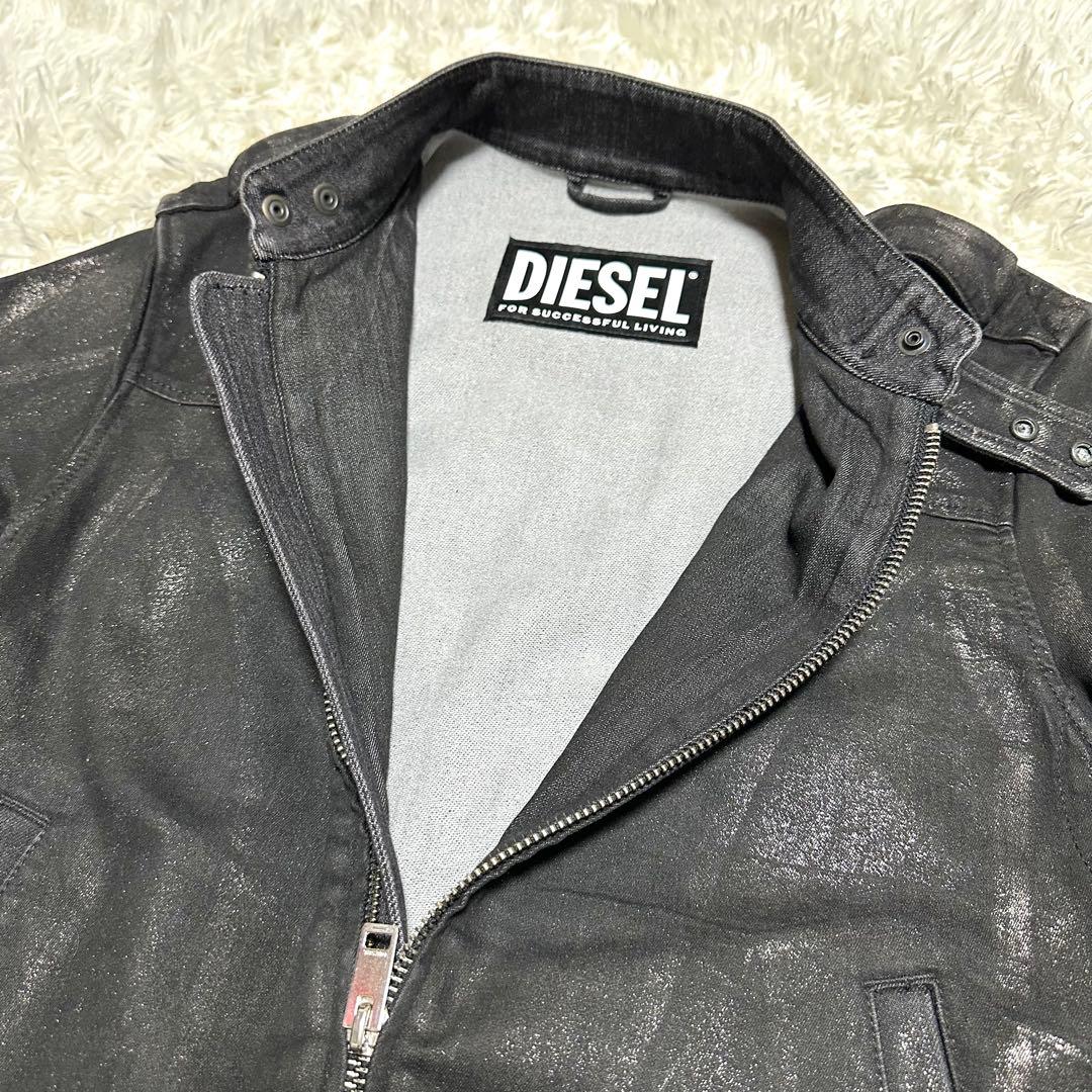 【美品】ディーゼル シルバーラメペイント ライダースジャケット XLサイズ
